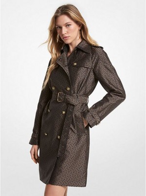 Abrigos Michael Kors Logo Jacquard Trench Mujer Negras Doradas | 183967-HAB