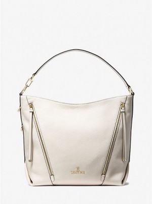 Bolsa De Hombro Michael Kors Brooklyn Large Pebbled Cuero Mujer Creme | 534098-LZO