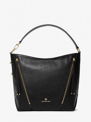 Bolsa De Hombro Michael Kors Brooklyn Large Pebbled Cuero Mujer Negras | 089657-MUF