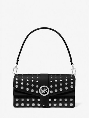 Bolsa De Hombro Michael Kors Greenwich Medium Studded Saffiano Cuero Mujer Negras | 831746-PIS