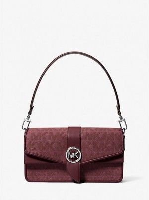 Bolsa De Hombro Michael Kors Greenwich Medium Logo Jacquard Mujer Burdeos | 278936-JGY