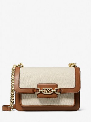 Bolsa De Hombro Michael Kors Heather Large Lona And Faux Cuero Mujer Beige | 098143-FXB