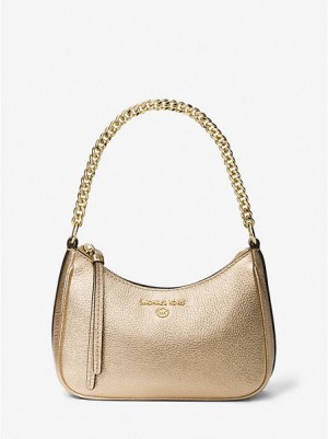 Bolsa De Hombro Michael Kors Jet Set Charm Small Metallic Pebbled Cuero Mujer Doradas | 370125-UFK