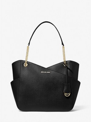 Bolsa De Hombro Michael Kors Jet Set Large Saffiano Cuero Mujer Negras | 436780-URY