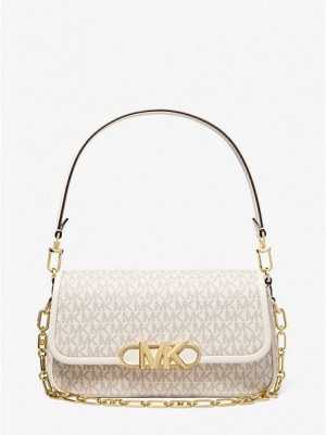 Bolsa De Hombro Michael Kors Parker Medium Logo Mujer Creme | 647925-GJN