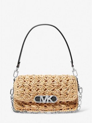 Bolsa De Hombro Michael Kors Parker Medium Woven Straw Mujer Beige Negras | 713208-RVE