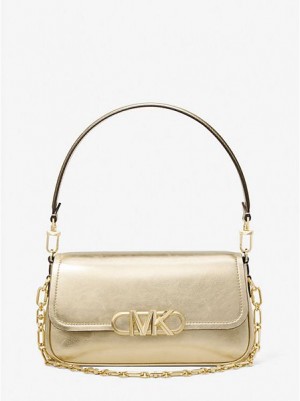 Bolsa De Hombro Michael Kors Parker Medium Metallic Cuero Mujer Doradas | 751930-BQP