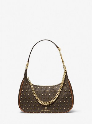 Bolsa De Hombro Michael Kors Piper Small Studded Logo Mujer Marrones | 513742-HJG