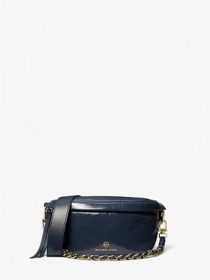 Bolsa De Hombro Michael Kors Slater Extra-small Charol Cuero Mujer Azul Marino | 241693-GOU