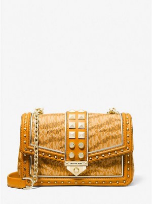 Bolsa De Hombro Michael Kors Soho Large Animal Print Logo Mujer Amarillo Marrones | 145927-UYG