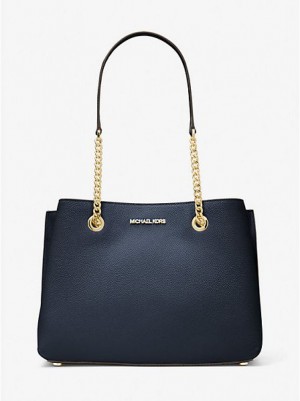 Bolsa De Hombro Michael Kors Teagan Large Pebbled Cuero Mujer Azul Marino | 841695-LTW