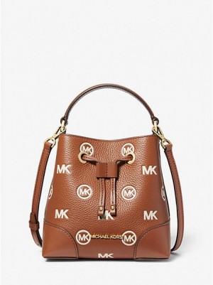 Bolso Saco Michael Kors Mercer Small Logo Embossed Cuero Mujer Marrones | 592784-GJQ