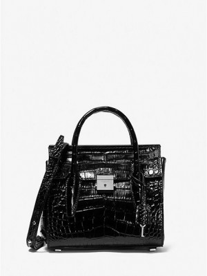 Bolso Satchel Michael Kors Campbell Mini Crocodile Embossed Cuero Mujer Negras | 294570-LRJ