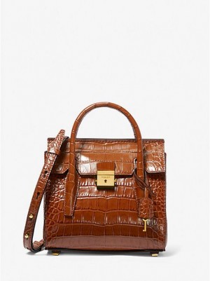 Bolso Satchel Michael Kors Campbell Mini Crocodile Embossed Cuero Mujer Marrones | 375084-YER