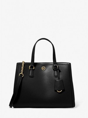 Bolso Satchel Michael Kors Chantal Medium Pebbled Cuero Mujer Negras | 752943-MRG