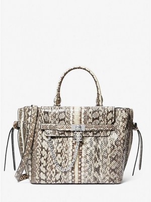 Bolso Satchel Michael Kors Hamilton Legacy Large Snakeskin Belted Mujer Beige | 549730-CMK