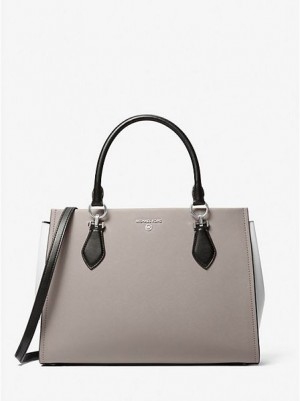 Bolso Satchel Michael Kors Marilyn Large Color-block Saffiano Cuero Mujer Gris Negras Blancas | 548309-ZPU