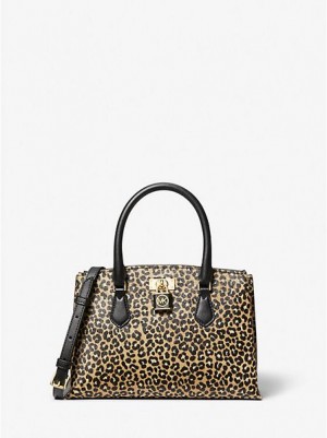 Bolso Satchel Michael Kors Ruby Small Leopard Print Calf Hair Mujer Negras | 175468-ABQ