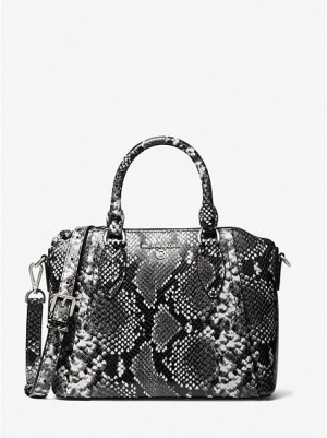 Bolso Satchel Michael Kors Sienna Medium Python Embossed Cuero Mujer Negras Blancas | 573640-FDY