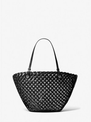 Bolso Tote Michael Kors Isabella Medium Hand-woven Cuero Mujer Negras | 514236-RFQ