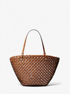 Bolso Tote Michael Kors Isabella Medium Hand-woven Cuero Mujer Marrones | 315840-PGR