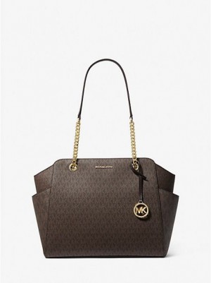 Bolso Tote Michael Kors Jacquelyn Medium Logo Mujer Chocolate | 756320-REA