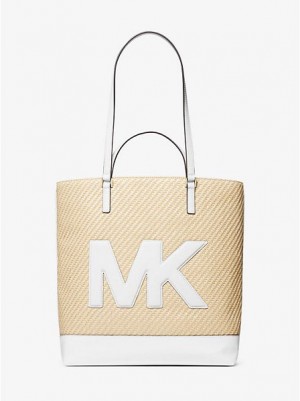 Bolso Tote Michael Kors Kelli Large Logo Straw Mujer Blancas | 567298-NQO