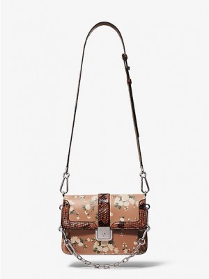 Bolsos Cruzados Michael Kors Crawford Floral Calf Cuero And Python Mujer Marrones | 093487-YGR