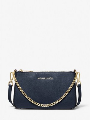 Bolsos Cruzados Michael Kors Jet Set Medium Saffiano Cuero Mujer Azul Marino | 810265-WFB