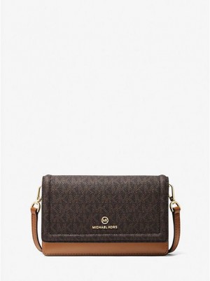 Bolsos Cruzados Michael Kors Jet Set Small Logo Smartphone Convertible Mujer Marrones | 951024-OZY