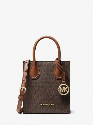 Bolsos Cruzados Michael Kors Mercer Extra-small Logo And Cuero Mujer Marrones | 423501-QMH