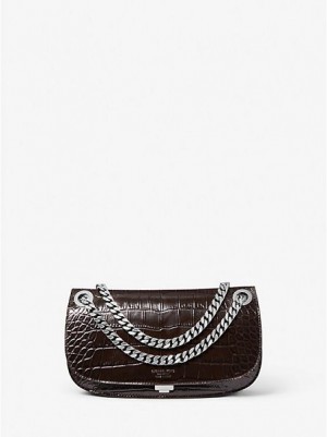 Bolsos Mini Michael Kors Christie Crocodile Embossed Cuero Envelope Mujer Chocolate | 962374-TMR