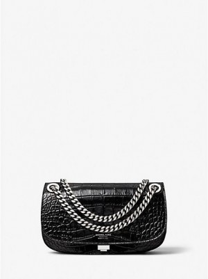 Bolsos Mini Michael Kors Christie Crocodile Embossed Cuero Envelope Mujer Negras | 026783-XVQ