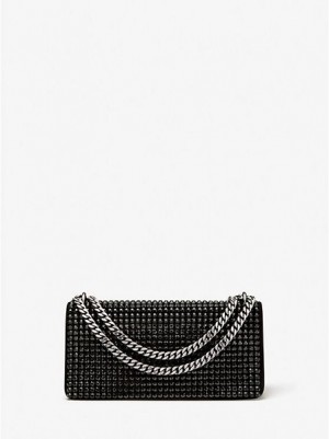 Bolsos Mini Michael Kors Christie Crystal Embellished Gamuza Envelope Mujer Negras | 247190-ZUL