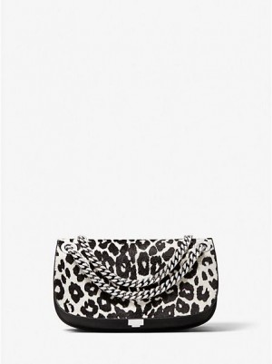 Bolsos Mini Michael Kors Christie Leopard Print Calf Hair And Cuero Envelope Mujer Negras Blancas | 095371-NCJ