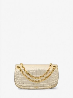 Bolsos Mini Michael Kors Christie Metallic Crocodile Embossed Cuero Envelope Mujer Doradas | 627035-QXJ