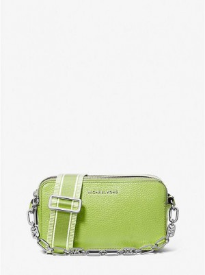 Bolsos Mini Michael Kors Jet Set Small Pebbled Cuero Double-zip Camera Mujer Verde | 481069-KFV