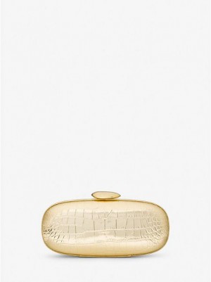 Bolsos Mini Michael Kors Tina Small Metallic Crocodile Embossed Cuero Mujer Doradas | 801596-JWB