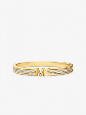 Brazaletes Michael Kors 14k Gold-plated Brass Pave Logo Mujer Doradas | 830591-OIU