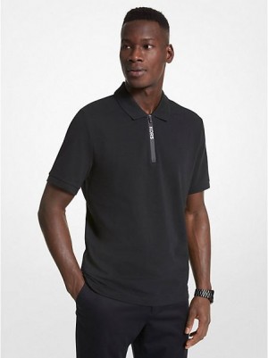 Camisa Polo Michael Kors Algodon Half-zip Hombre Negras | 017425-LWY