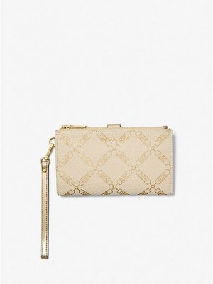 Carteras Michael Kors Adele Metallic Empire Logo Jacquard Smartphone Mujer Doradas Beige | 102964-GVS