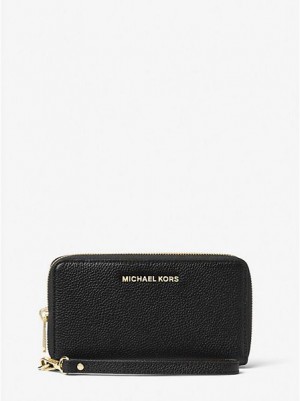 Carteras Michael Kors Large Pebbled Cuero Smartphone Mujer Negras | 651782-OSV