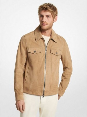 Chaquetas Michael Kors Gamuza Zip-up Trucker Hombre Kaki | 298014-GKW