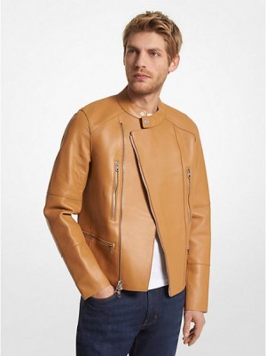 Chaquetas Michael Kors Nappa Cuero Moto Hombre Marrones | 572319-AOG