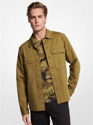 Chaquetas Michael Kors Stretch Algodon Shirt Hombre Verde Oliva | 043826-EMH