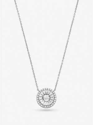 Collar Michael Kors Precious Metal-plated Sterling Silver Pave Halo Mujer Plateadas | 271358-RIO