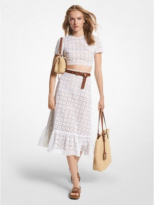 Falda Michael Kors Algodon Eyelet Midi Mujer Blancas | 905763-UVY