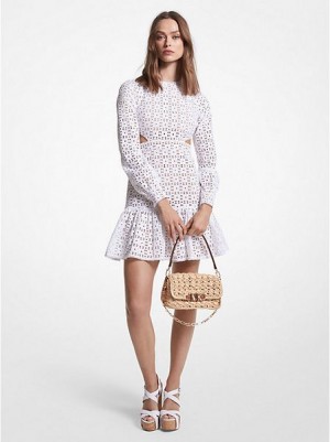 Mini Vestido Michael Kors Algodon Eyelet Cutout Mujer Blancas | 072486-ONF