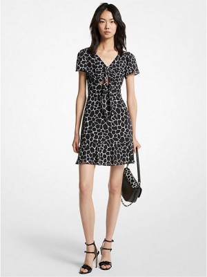 Mini Vestido Michael Kors Animal Print Georgette Cutout Mujer Negras Blancas | 751380-KYQ