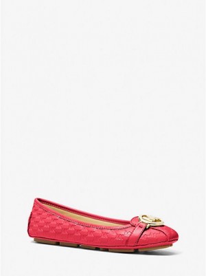 Mocasines Michael Kors Fulton Logo Embossed Faux Cuero Mujer Rojas | 349156-BUX